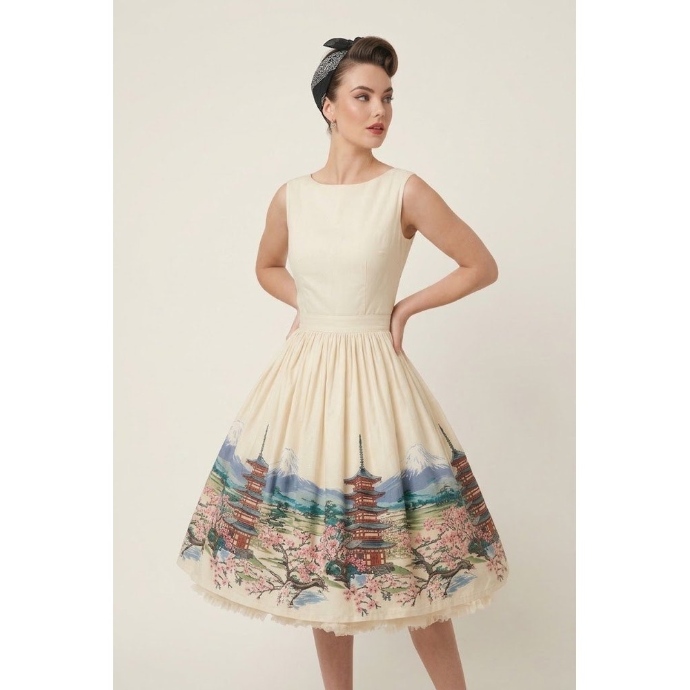 Pinup Cottagecore Rockabilly Collectif Vintage London Pagoda Swing Skirt Small